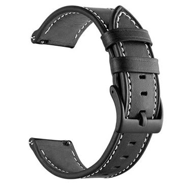 22mm Universal Genuine Cowhide leather strap - Black