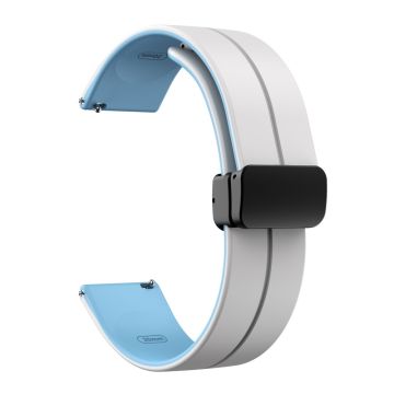 20mm Universal dual color silicone strap in black buckle - White / Baby Blue