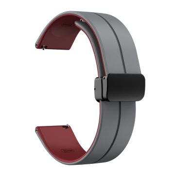 20mm Universal dual color silicone strap in black buckle - Grey / Wine Red