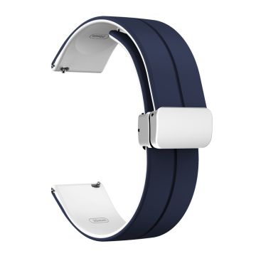 20mm Universal dual color silicone strap in silver buckle - Midnight Blue / White