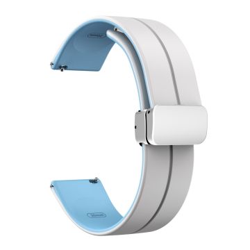 20mm Universal dual color silicone strap in silver buckle - White / Baby Blue