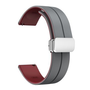 20mm Universal dual color silicone strap in silver buckle - Grey / Wine Red