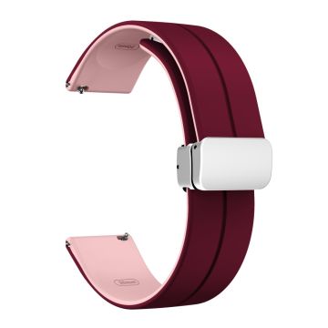 20mm Universal dual color silicone strap in silver buckle - Wine Red / Pink