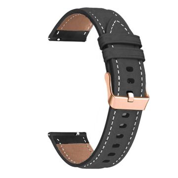 20mm Universal Genuine Cowhide leather strap with rose gold buckle - Black