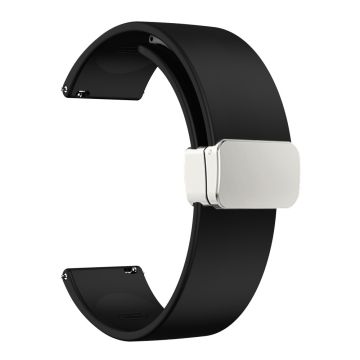 20mm Universal Silicone strap with folding silver buckle - Black