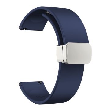 20mm Universal Silicone strap with folding silver buckle - Midnight Blue