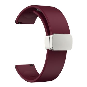 20mm Universal Silicone strap with folding silver buckle - Wine Red