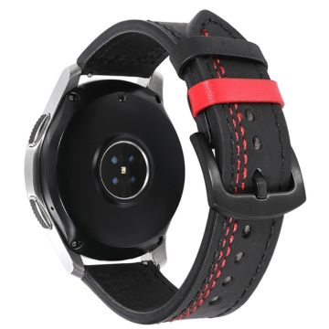 20mm Universal leather strap - Black / Red Stitch