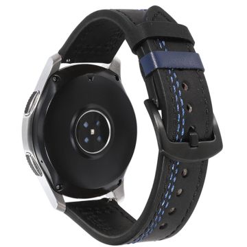 20mm Universal leather strap - Black / Blue Stitch