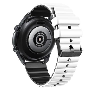 22mm Universal dual-color silicone strap with black buckle - White + Black