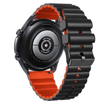 22mm Universal dual-color silicone strap with black buckle - Black+Orange