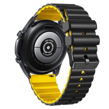 22mm Universal dual-color silicone strap with black buckle - Black+Yellow