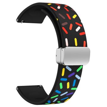 22mm Universal colorful pattern style silicone strap with silver buckle - Black Rainbow