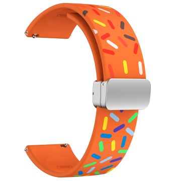 22mm Universal colorful pattern style silicone strap with silver buckle - Orange Rainbow