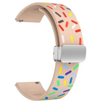 22mm Universal colorful pattern style silicone strap with silver buckle - Pink Rainbow