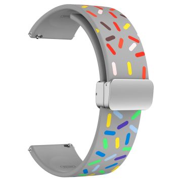 22mm Universal colorful pattern style silicone strap with silver buckle - Grey Rainbow