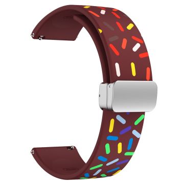 22mm Universal colorful pattern style silicone strap with silver buckle - Wine Red Rainbow