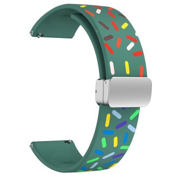 22mm Universal colorful pattern style silicone strap with silver buckle - Green Rainbow