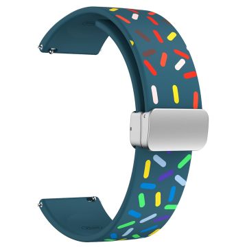 22mm Universal colorful pattern style silicone strap with silver buckle - Blackish Green Rainbow