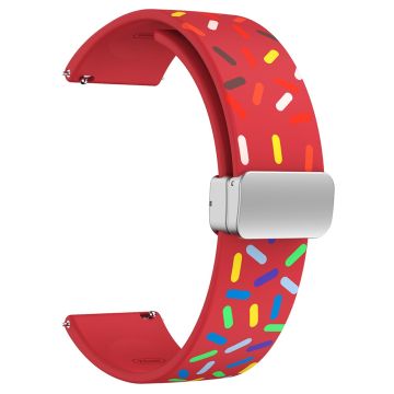 22mm Universal colorful pattern style silicone strap with silver buckle - Red Rainbow