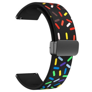 22mm Universal colorful pattern style silicone strap with black buckle - Black Rainbow