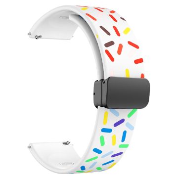 22mm Universal colorful pattern style silicone strap with black buckle - White Rainbow