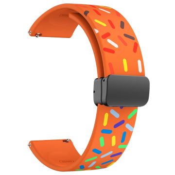 22mm Universal colorful pattern style silicone strap with black buckle - Orange Rainbow