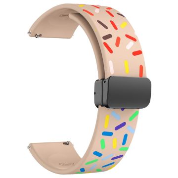 22mm Universal colorful pattern style silicone strap with black buckle - Pink Rainbow