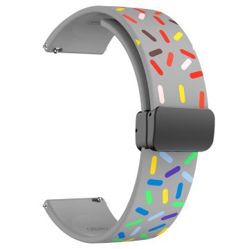 22mm Universal colorful pattern style silicone strap with black buckle - Grey Rainbow