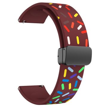 22mm Universal colorful pattern style silicone strap with black buckle - Wine Red Rainbow