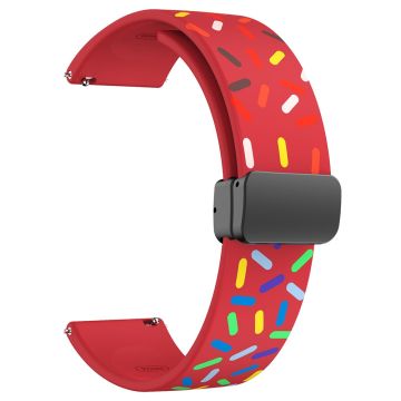 22mm Universal colorful pattern style silicone strap with black buckle - Red Rainbow