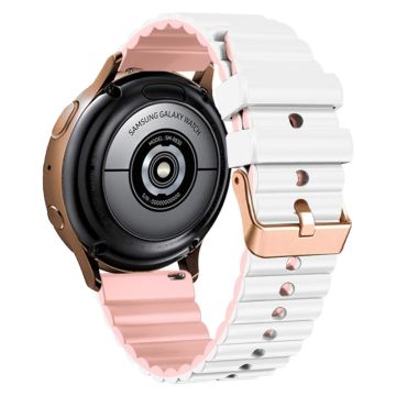 20mm Universal horizontal stripe style silicone strap with rose gold buckle - White+Pink