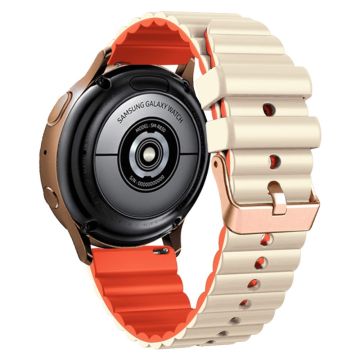 20mm Universal horizontal stripe style silicone strap with rose gold buckle - Creamy+Orange