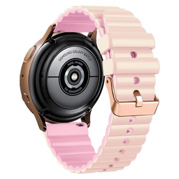 20mm Universal horizontal stripe style silicone strap with rose gold buckle - Light Khaki+Bright Pink