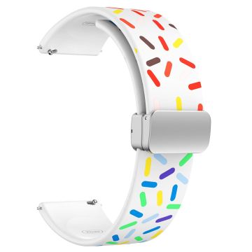 20mm Universal colorful pattern style silicone strap with silver buckle - White Rainbow