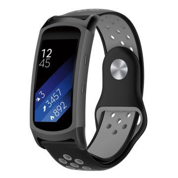 Samsung Gear Fit2 Pro bi-color soft silicone watch band strap - Black / Grey