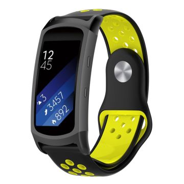 Samsung Gear Fit2 Pro bi-color soft silicone watch band strap - Black / Yellow