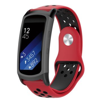 Samsung Gear Fit2 Pro bi-color soft silicone watch band strap - Red / Black