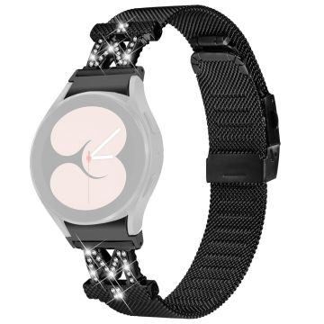 20mm Samsung Galaxy Watch 5 / 4 / 4 Classic rhinestone décor stainless steel strap with connector - Black