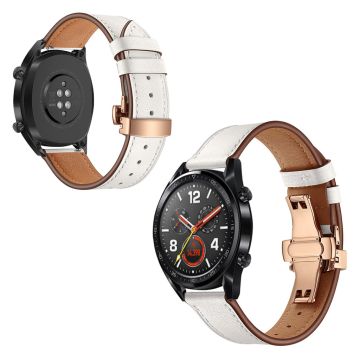 Huawei Watch GT / 2 / Watch Magic genuine leather watch band - White / Rose Gold