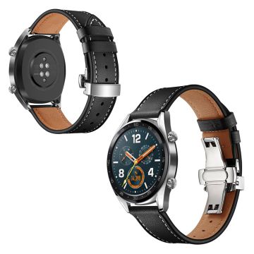 Huawei Watch GT / 2 / Watch Magic genuine leather watch band - Black / Silver