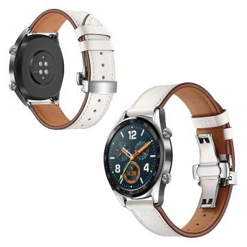 Huawei Watch GT / 2 / Watch Magic genuine leather watch band - White / Silver