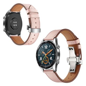 Huawei Watch GT / 2 / Watch Magic genuine leather watch band - Pink / Silver