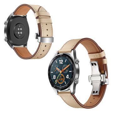 Huawei Watch GT / 2 / Watch Magic genuine leather watch band - Apricot / Silver