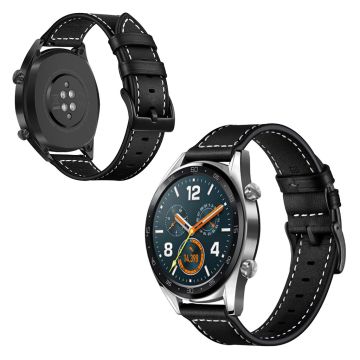 Huawei Watch GT / Watch 2 / Watch Magic stitching genuine leather watch band - Black