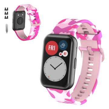 Huawei Watch Fit patterned silicone watch band - Pink / Camouflage