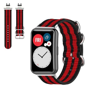 Huawei Watch Fit nylon pattern watch band - Black / Red