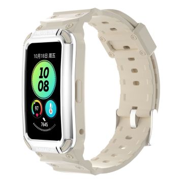 Huawei Band 8 / 7 / 6 strap with protective cover - Silver+Beige