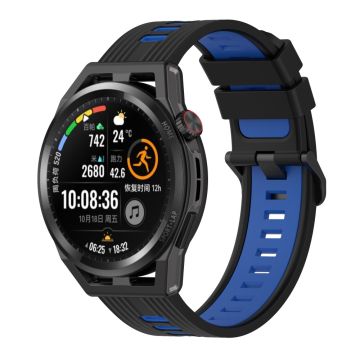 22mm silicone striped style strap for Huawei / Samsung / Garmin - Black / Blue