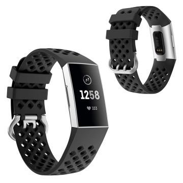 Fitbit Charge 4 / 3 square hole silicone watch band - Black